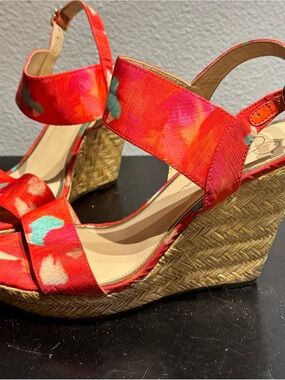 Jessica Simpson Red Floral Espadrille Wedge Sandals